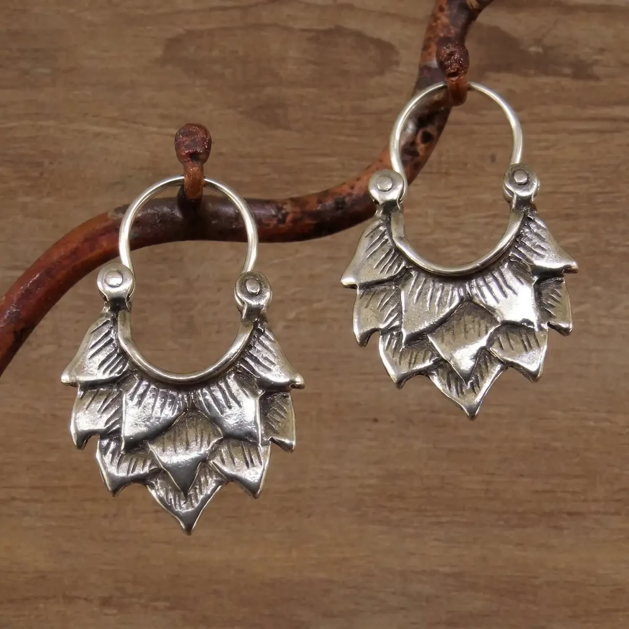 Vintage Tibetan Silver Hoop Earrings for Women Geometric Curved Layered Leaf Drop Dangle Boho Gypsy Tribal Statement Jewelry Antique Metal Finish Hypoallergenic Ear Piercing Accessories