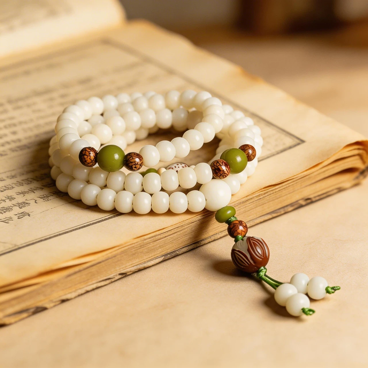 Spirituality & Meditation-108 Natural White Bodhi Seed Mala Bracelet - Image 3