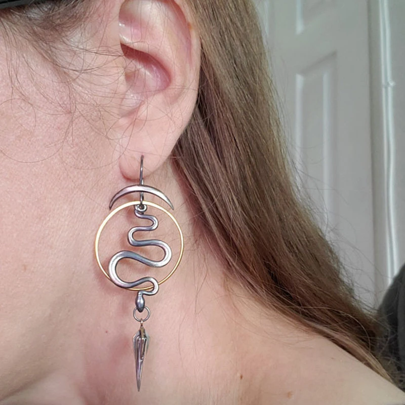 Snake Earrings for Women Vintage Two-Tone Serpent Dangle Drop Earrings Crescent Moon Gothic Jewelry Statement Punk Animal Earrings - Image 4