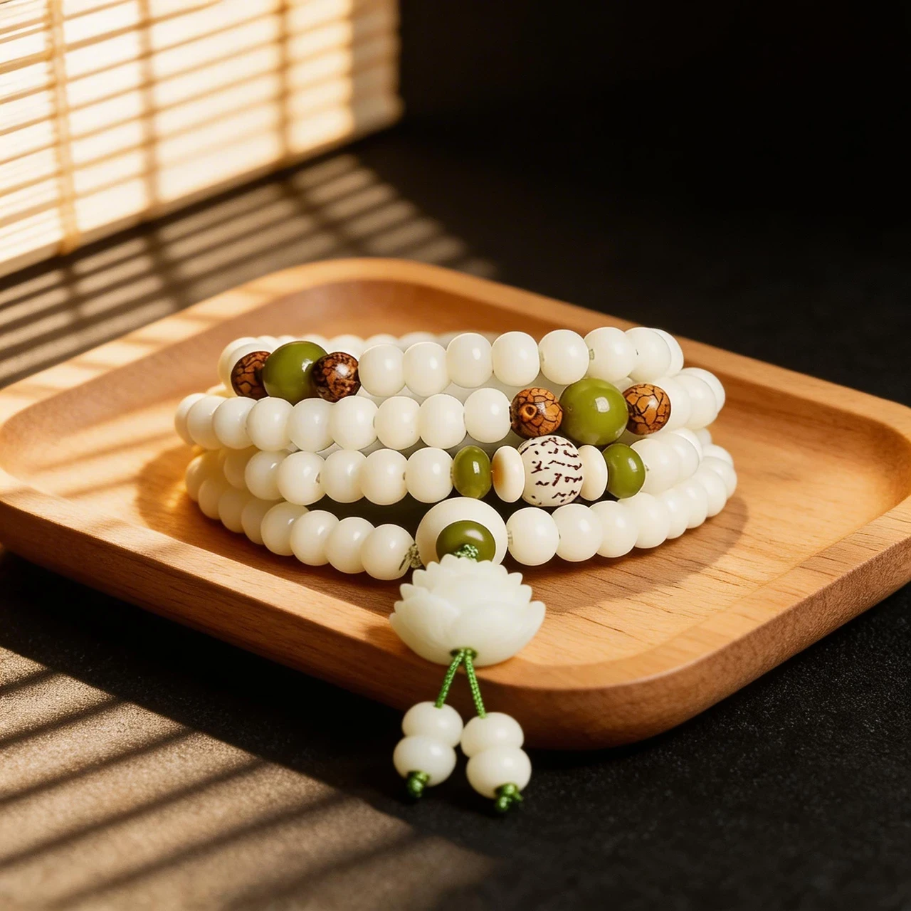 Spirituality & Meditation-108 Natural White Bodhi Seed Mala Bracelet - Image 3