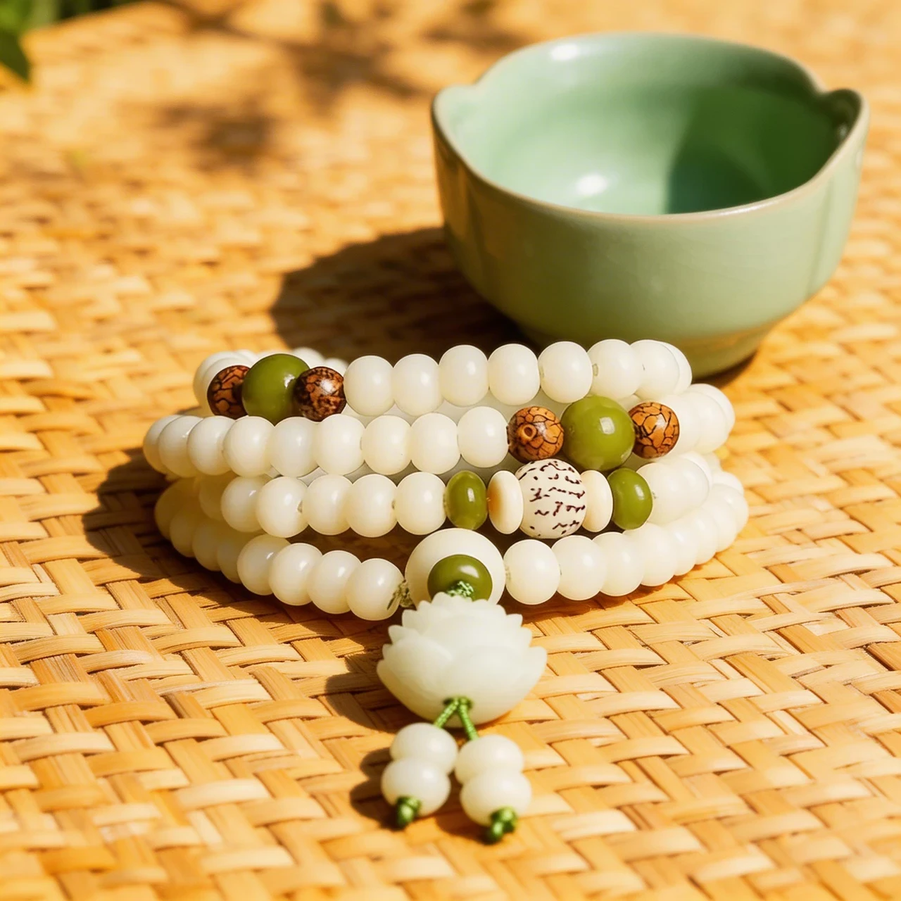 Spirituality & Meditation-108 Natural White Bodhi Seed Mala Bracelet - Image 2