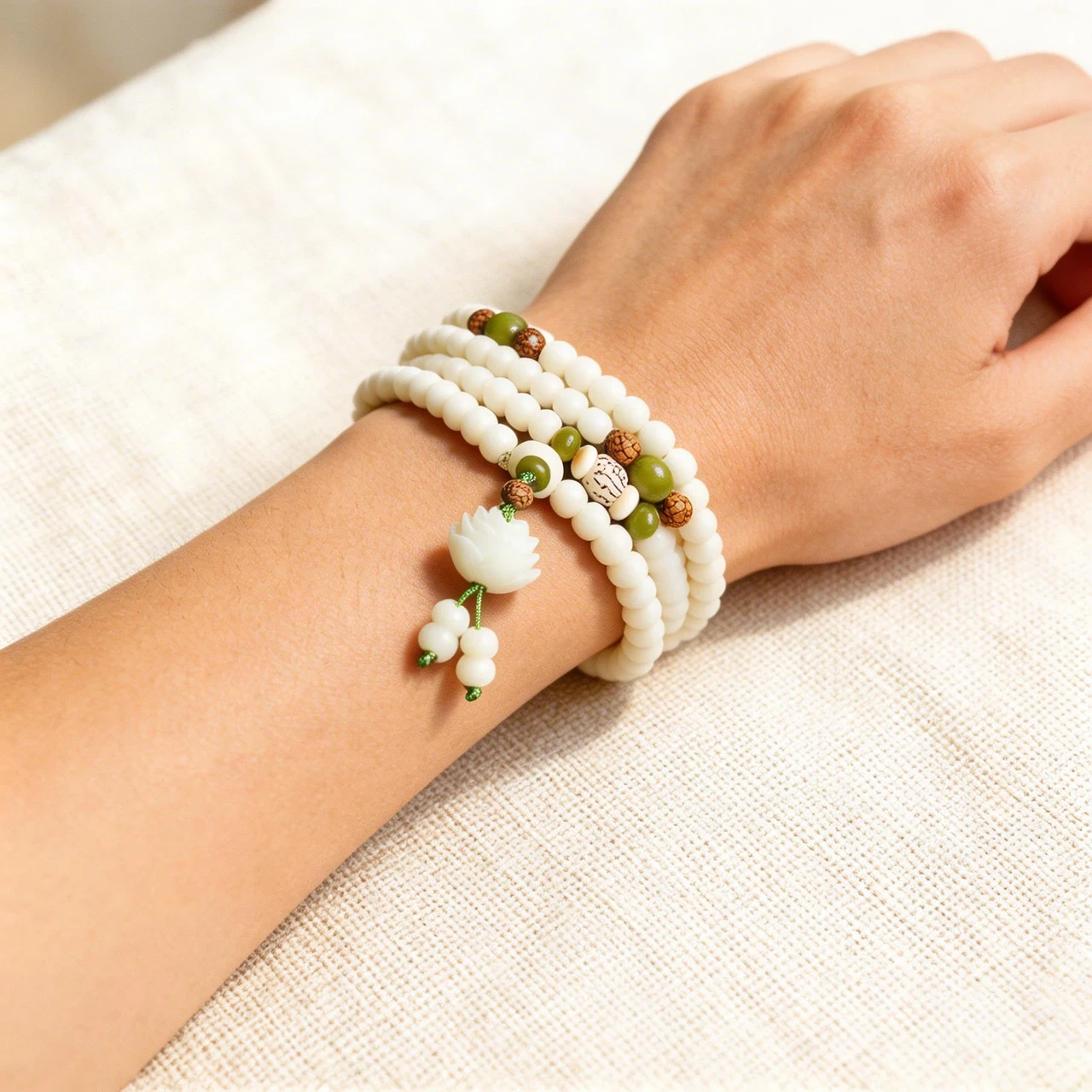 Spirituality & Meditation-108 Natural White Bodhi Seed Mala Bracelet