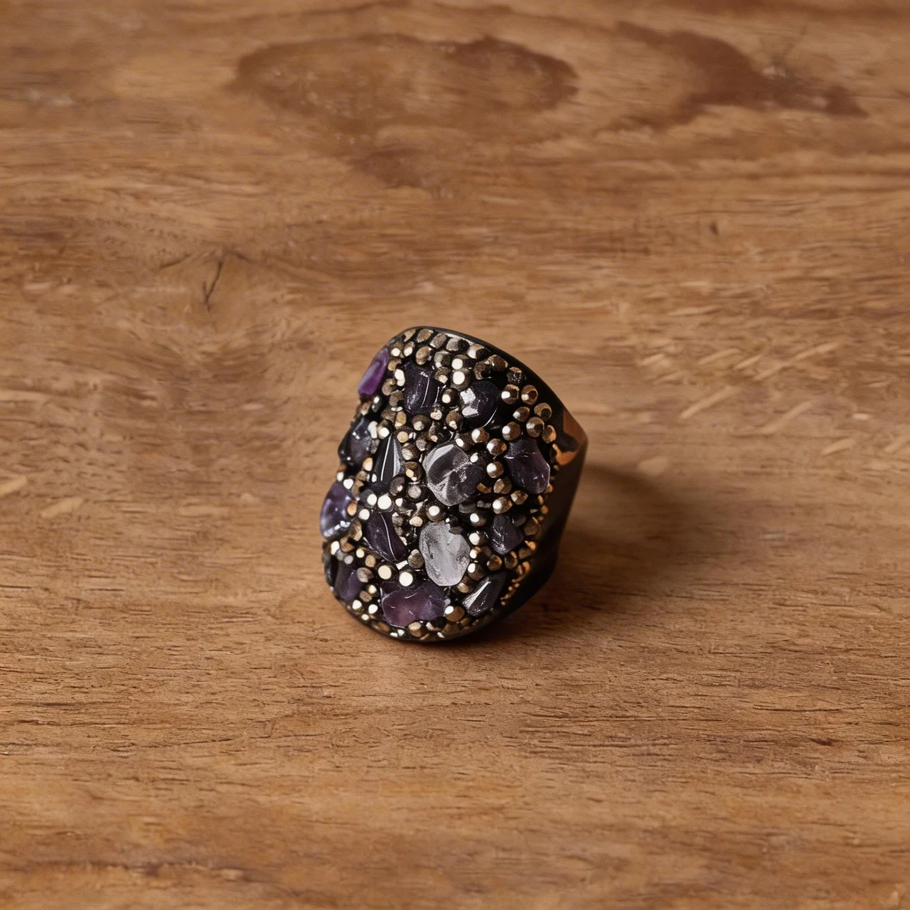 Natural Raw Amethyst Ring for Women, Handmade Chunky Statement Ring with Healing Crystal Gemstone, Vintage Boho Pave Encrusted Jewelry Gift