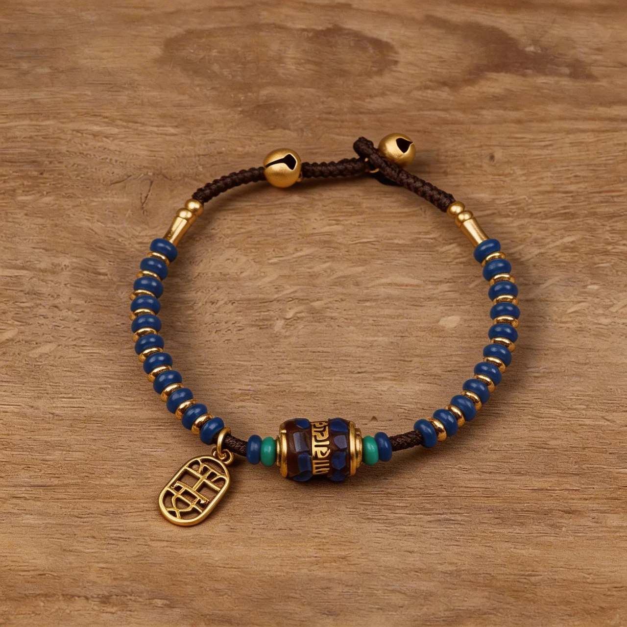 Tibetan Beaded Bracelet for Men Women Handmade Braided Rope Natural Stone Vintage Ethnic Jewelry Buddhist Mantra Amulet Yoga Meditation Wristband with Brass Bell Charm