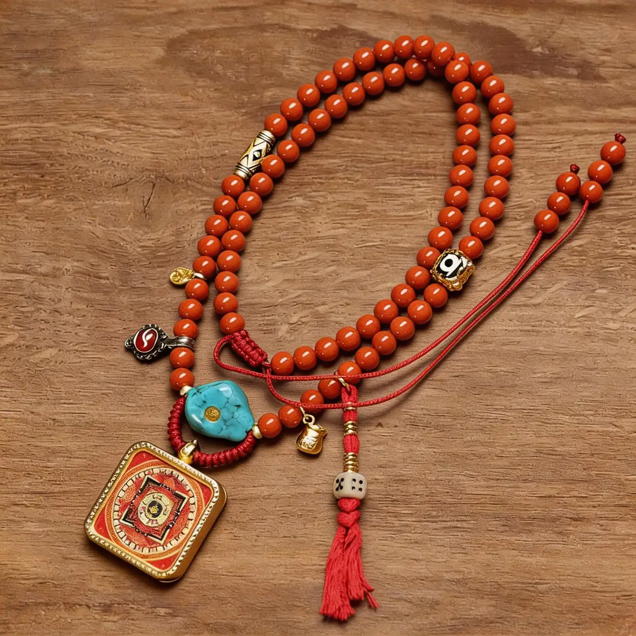 Handmade Tibetan Mandala Pendant Necklace for Women Men Red Agate Beaded Long Sweater Chain Buddhist Thangka Amulet Boho Ethnic Jewelry Meditation Yoga Accessory Adjustable