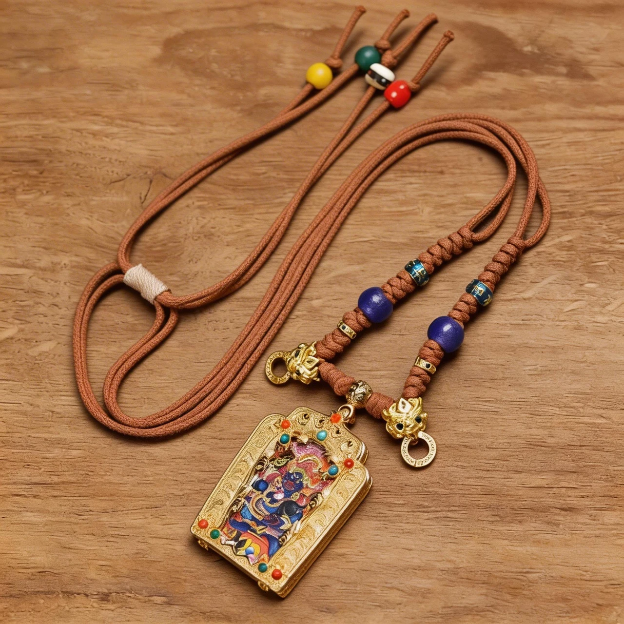 Tibetan Buddhist Thangka Pendant Necklace Black Dzambhala Wealth God Amulet Hand-Woven Braided Rope Spiritual Protection Jewelry for Men Women Meditation 56x38mm