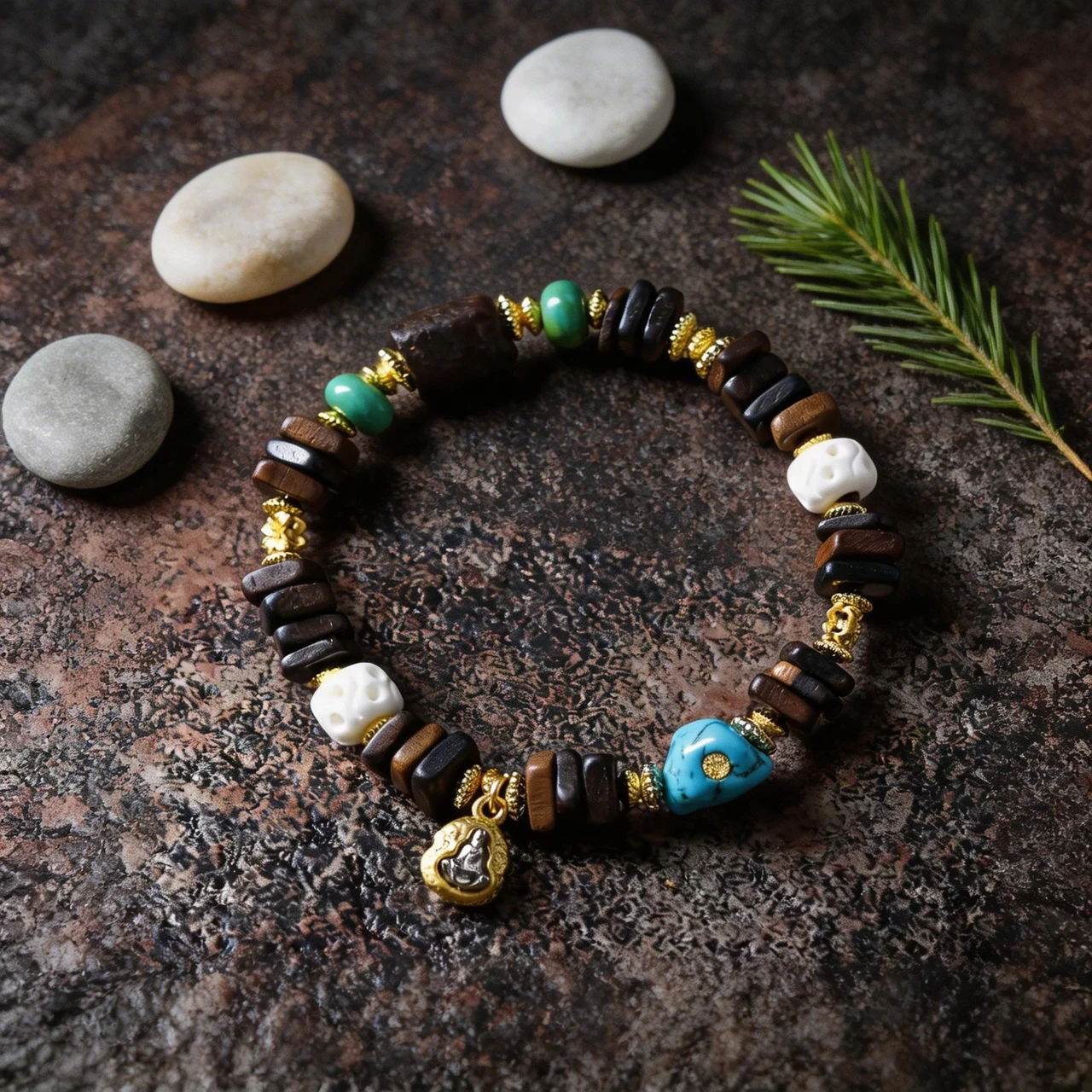 Tibetan Style 10mm Vietnamese Agarwood Bracelet Vintage Wood Bead Mala Prayer Beads with Turquoise Skull Buddha Charm for Men Women Meditation Yoga Ethnic Jewelry - Image 3