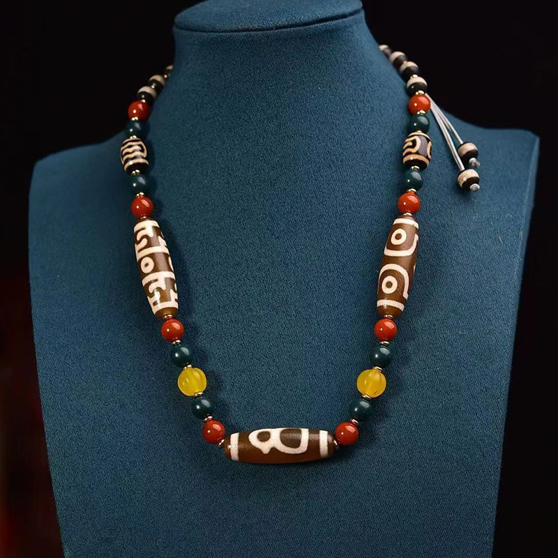 Tibetan Dzi Bead Necklace Natural Agate Pendant Handmade Buddhist Amulet Jewelry Long Sweater Chain Adjustable Cord for Men Women Spiritual Meditation Healing - Image 4