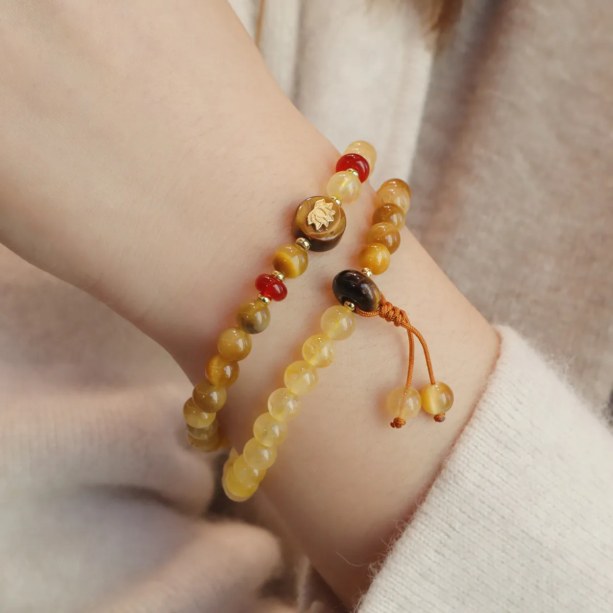 Natural Golden Tiger Eye and Citrine Crystal Double Wrap Bracelet with Lotus Charm, Healing Stone Mala Beads Yoga Meditation Jewelry for Women, Wealth and Luck Spiritual Amulet - Image 5