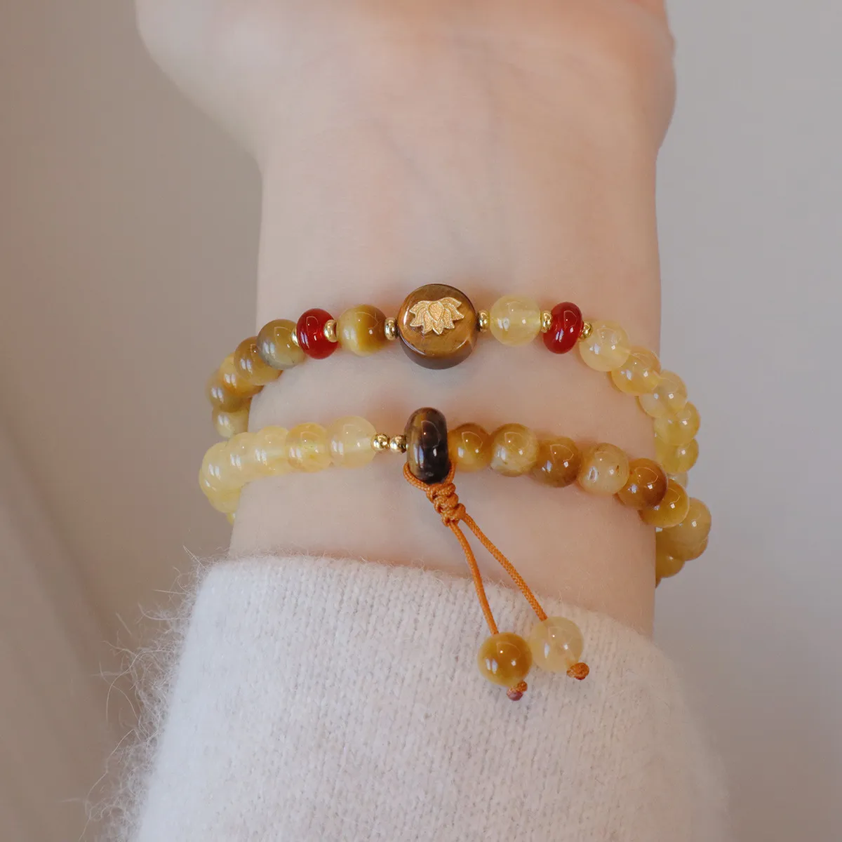 Natural Golden Tiger Eye and Citrine Crystal Double Wrap Bracelet with Lotus Charm, Healing Stone Mala Beads Yoga Meditation Jewelry for Women, Wealth and Luck Spiritual Amulet - Image 6