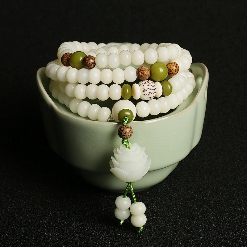 Spirituality & Meditation-108 Natural White Bodhi Seed Mala Bracelet - Image 5