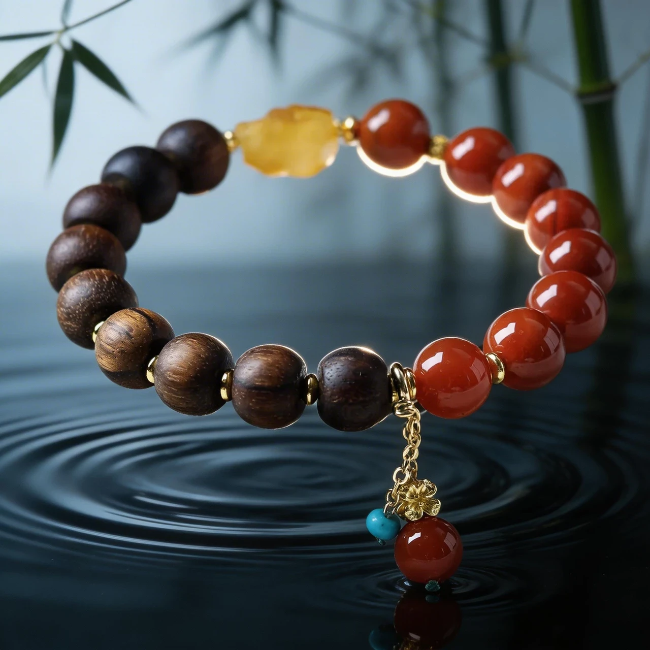 Natural Red Agate and Agarwood Beaded Bracelet 10mm Two-Tone Gemstone Healing Crystal Wood Bead Bangle for Women Men Yoga Meditation Spiritual Protection Jewelry - Image 6
