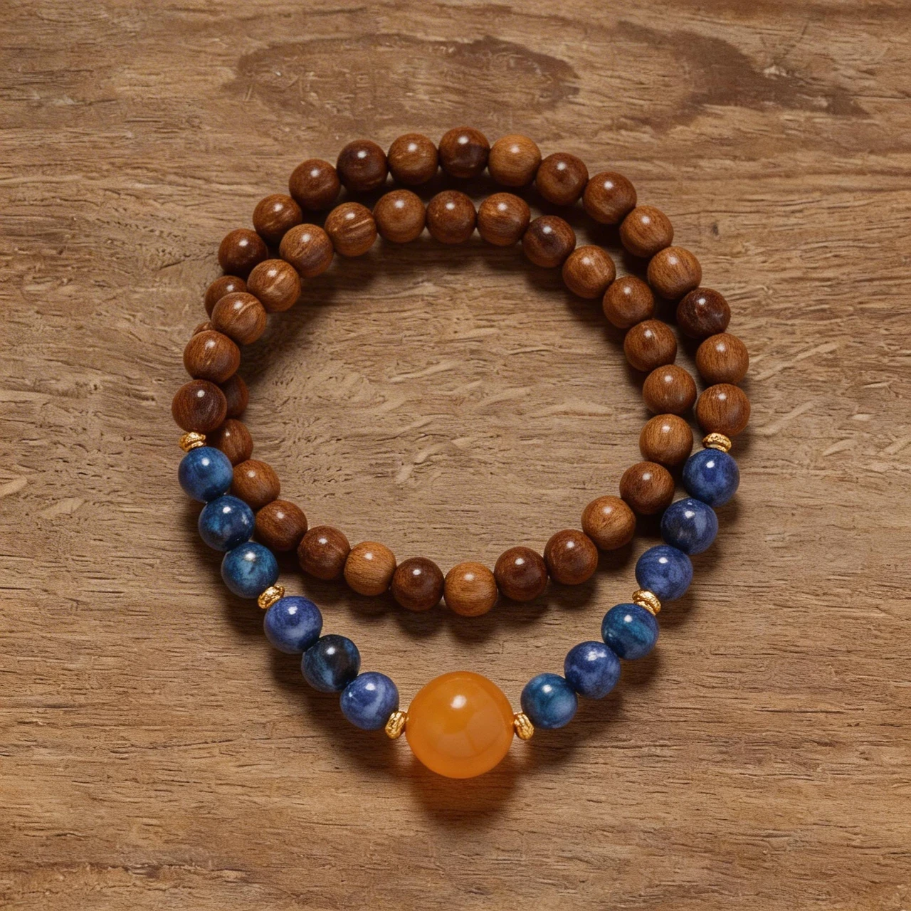 Natural 6mm Kyanite and Kuka Seed Double Wrap Bracelet for Women Men Amber Accent Gemstone Beaded Wristband Healing Meditation Yoga Spiritual Jewelry