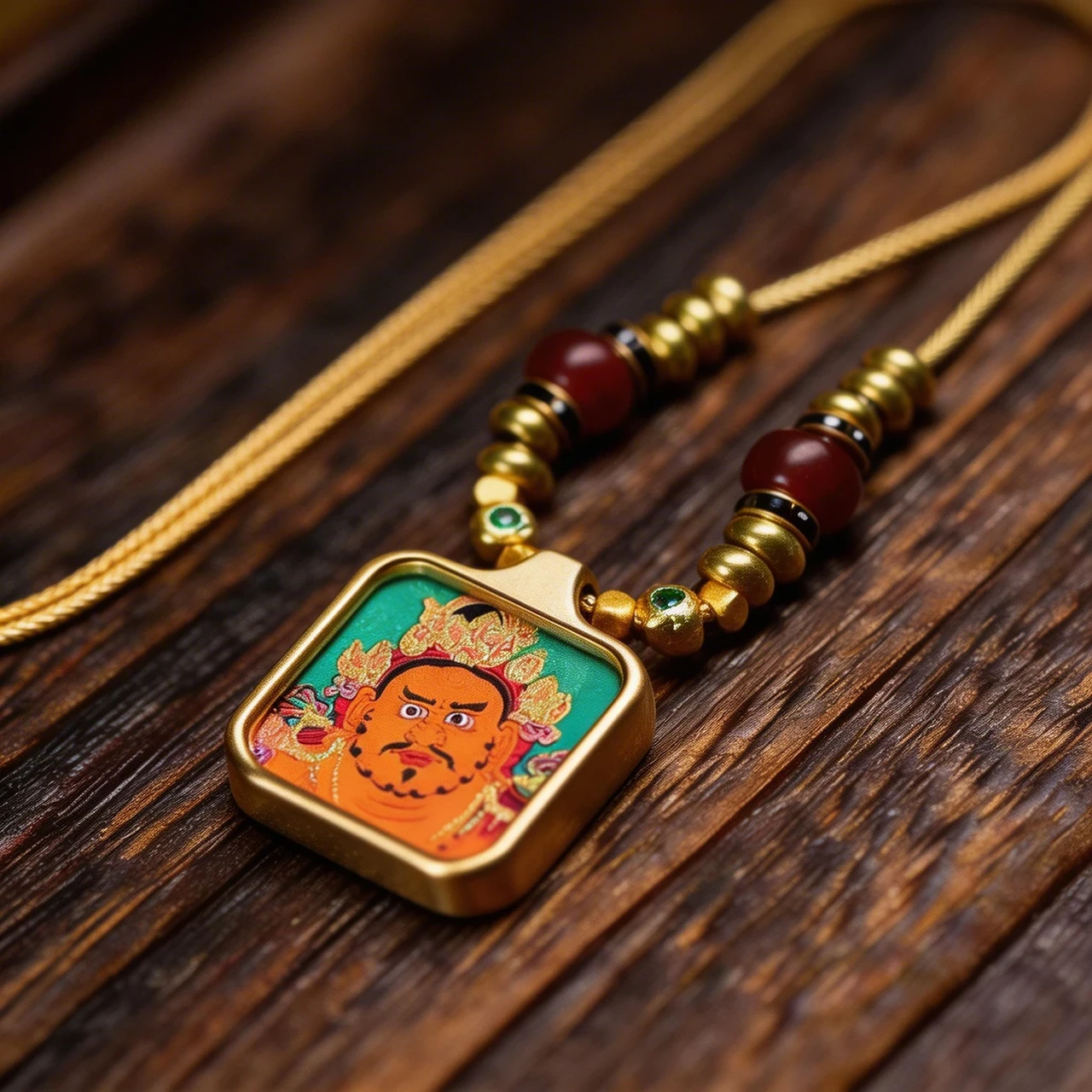Tibetan Buddhist Necklace Thangka Pendant Yellow Dzambhala Wealth God Amulet Spiritual Protection Jewelry Vintage Ethnic Talisman with Braided Cord for Men Women Meditation Good Luck - Image 6
