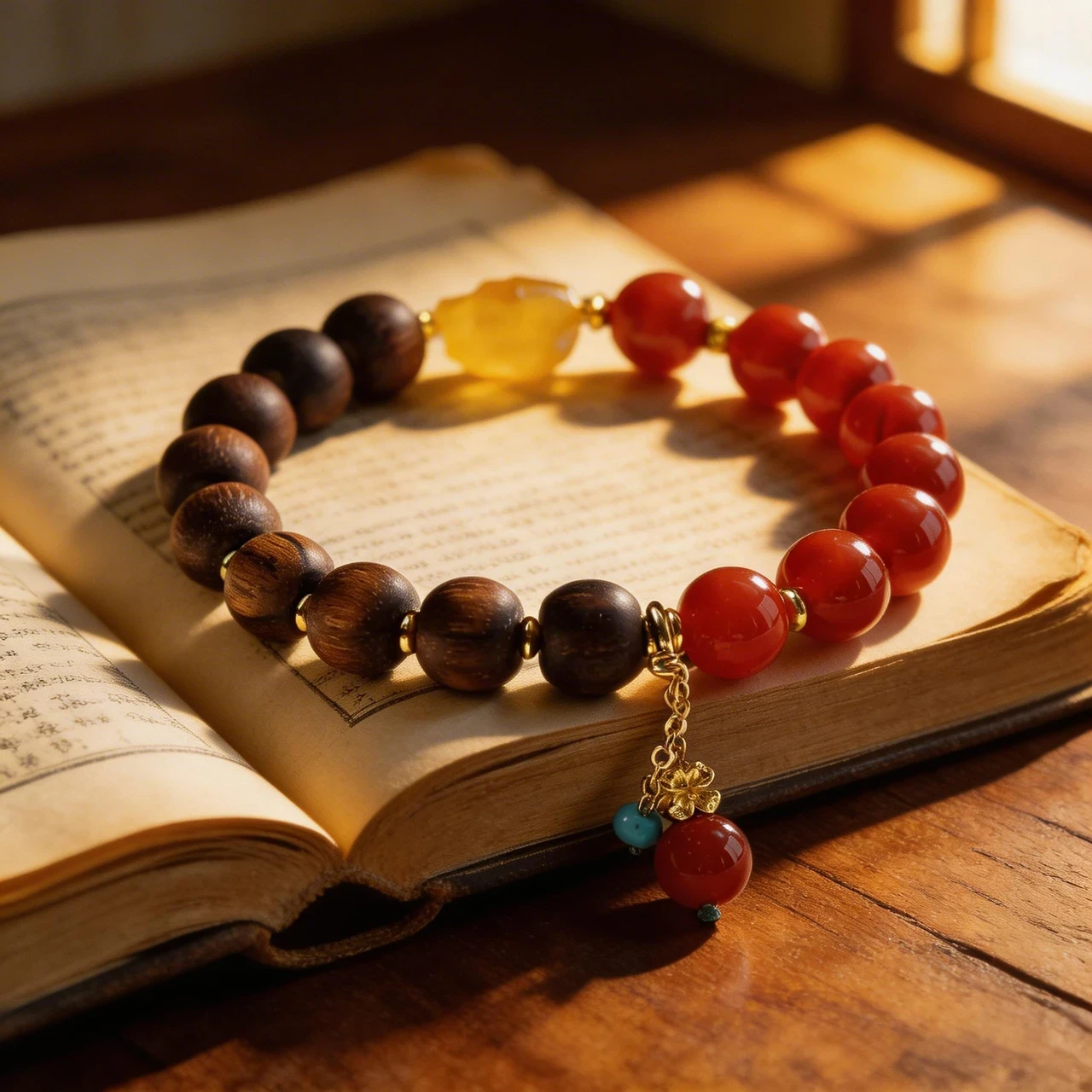 Natural Red Agate and Agarwood Beaded Bracelet 10mm Two-Tone Gemstone Healing Crystal Wood Bead Bangle for Women Men Yoga Meditation Spiritual Protection Jewelry - Image 2