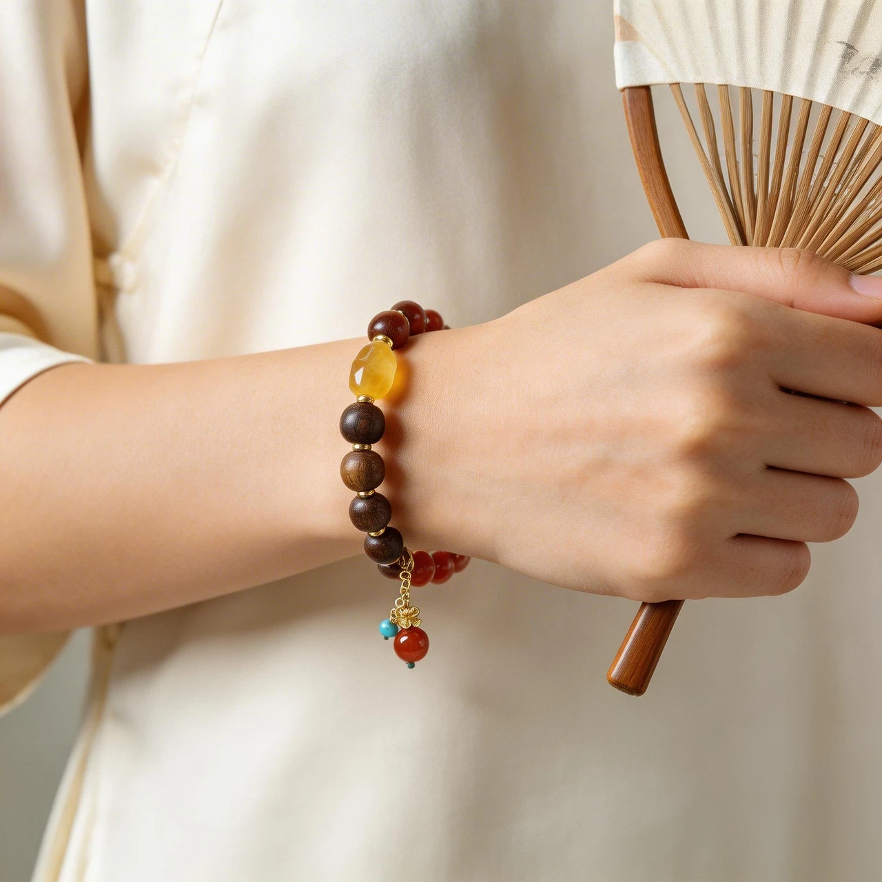 Natural Red Agate and Agarwood Beaded Bracelet 10mm Two-Tone Gemstone Healing Crystal Wood Bead Bangle for Women Men Yoga Meditation Spiritual Protection Jewelry - Image 3