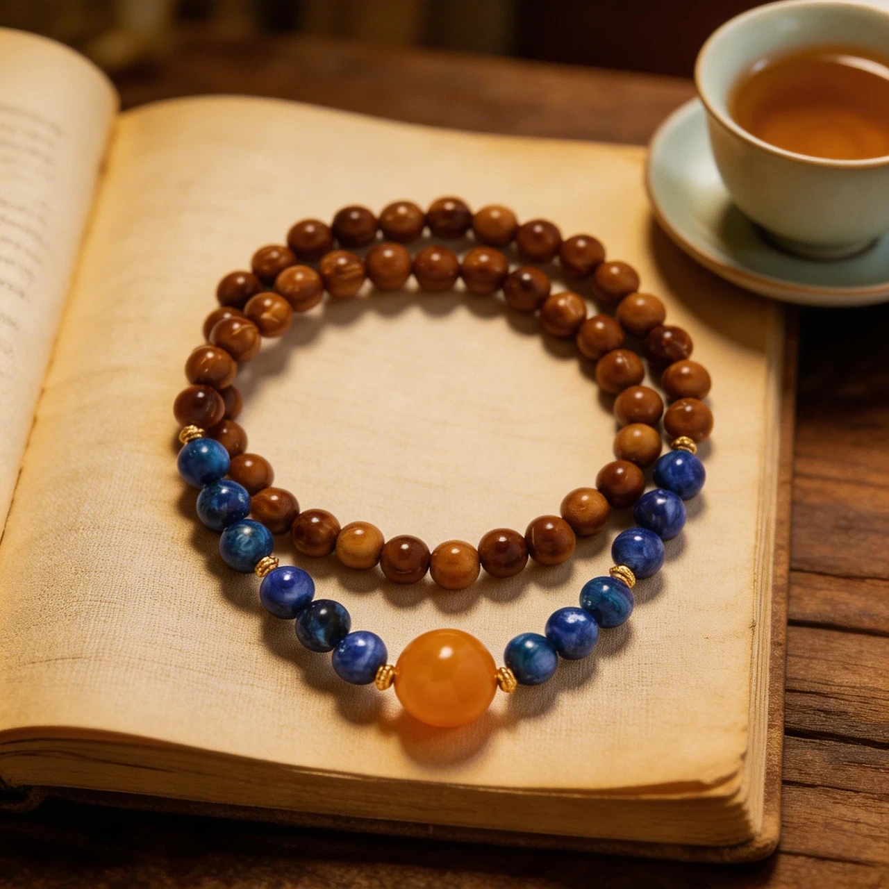 Natural 6mm Kyanite and Kuka Seed Double Wrap Bracelet for Women Men Amber Accent Gemstone Beaded Wristband Healing Meditation Yoga Spiritual Jewelry - Image 3