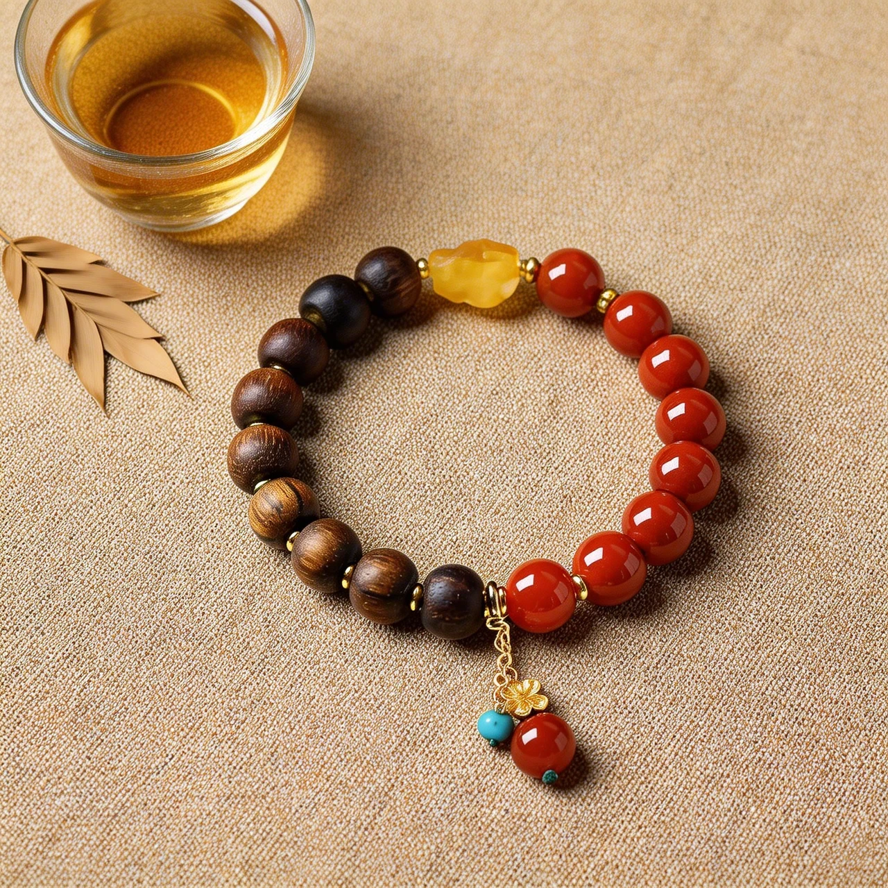 Natural Red Agate and Agarwood Beaded Bracelet 10mm Two-Tone Gemstone Healing Crystal Wood Bead Bangle for Women Men Yoga Meditation Spiritual Protection Jewelry - Image 4