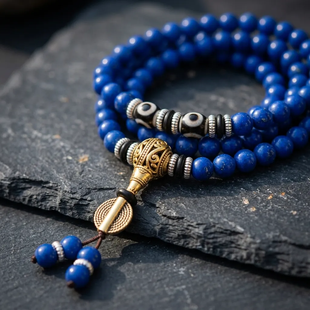 Authentic Lapis Lazuli 108 Mala Prayer Beads Necklace Handcrafted Tibetan Buddhist Meditation Yoga Jewelry with Dzi Bead Protection Amulet Healing Chakra Spiritual Gift for Men Women - Image 5