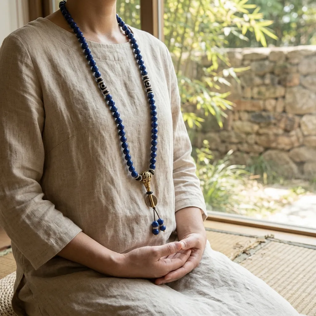Authentic Lapis Lazuli 108 Mala Prayer Beads Necklace Handcrafted Tibetan Buddhist Meditation Yoga Jewelry with Dzi Bead Protection Amulet Healing Chakra Spiritual Gift for Men Women
