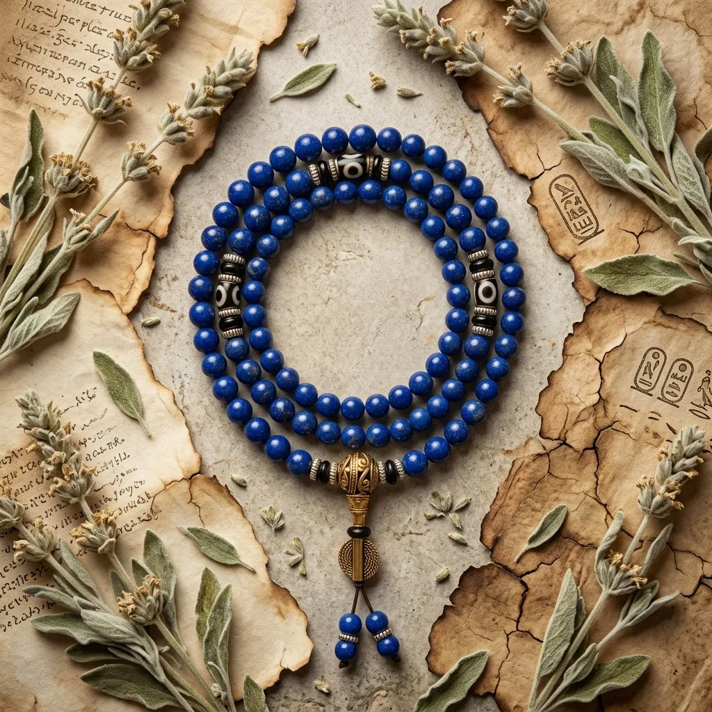 Authentic Lapis Lazuli 108 Mala Prayer Beads Necklace Handcrafted Tibetan Buddhist Meditation Yoga Jewelry with Dzi Bead Protection Amulet Healing Chakra Spiritual Gift for Men Women - Image 3