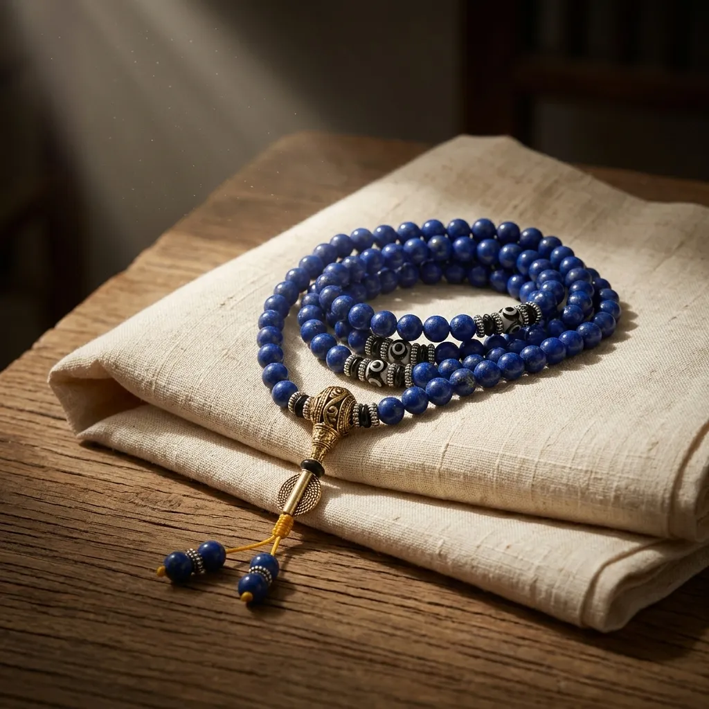 Authentic Lapis Lazuli 108 Mala Prayer Beads Necklace Handcrafted Tibetan Buddhist Meditation Yoga Jewelry with Dzi Bead Protection Amulet Healing Chakra Spiritual Gift for Men Women - Image 4
