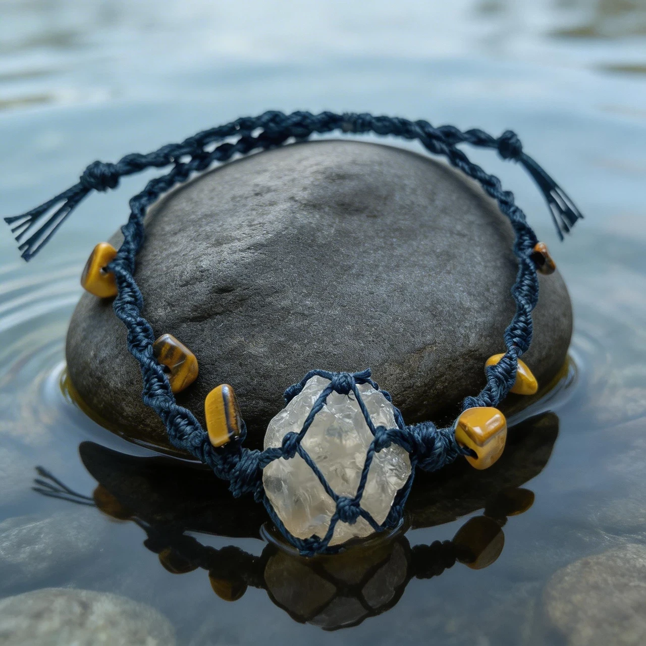 Handmade Raw Smoky Quartz Crystal Bracelet Natural Healing Stone Macrame Braided Net Pouch Adjustable Cord Vintage Boho Spiritual Jewelry for Women Men Meditation Gift - Image 3