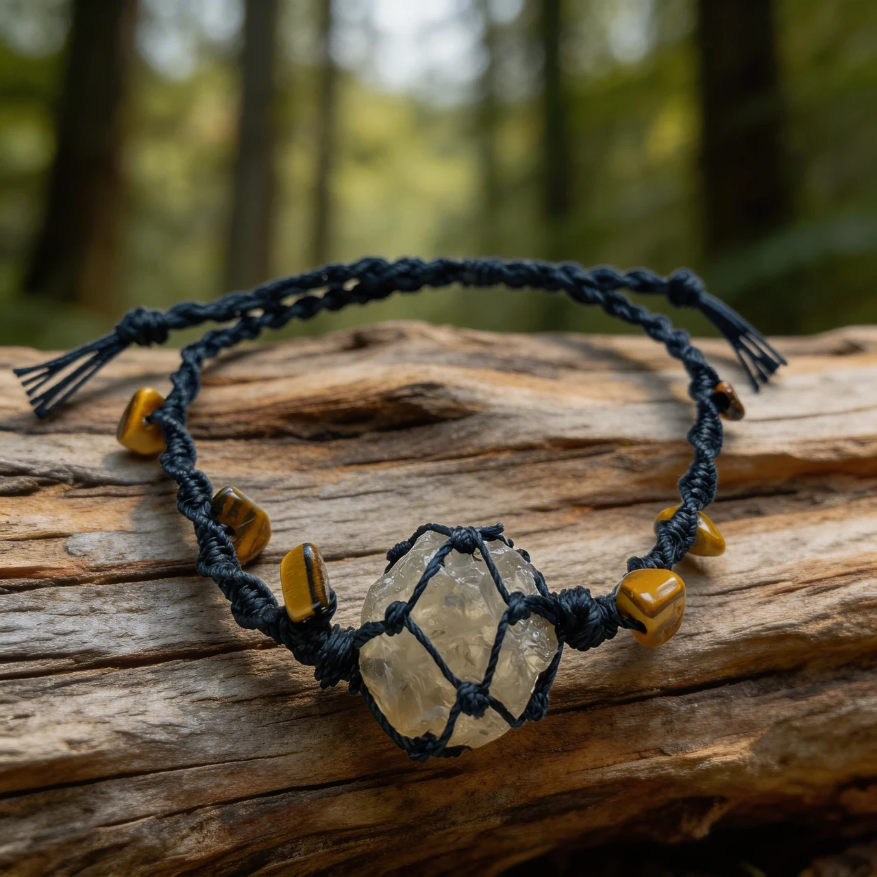 Handmade Raw Smoky Quartz Crystal Bracelet Natural Healing Stone Macrame Braided Net Pouch Adjustable Cord Vintage Boho Spiritual Jewelry for Women Men Meditation Gift - Image 6