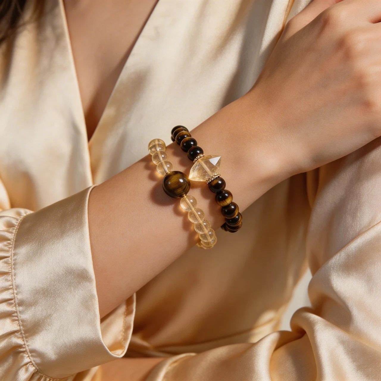 Strength & Courage-Sunlit Golden Mountain-Natural Tiger Eye and Citrine Crystal Bracelet