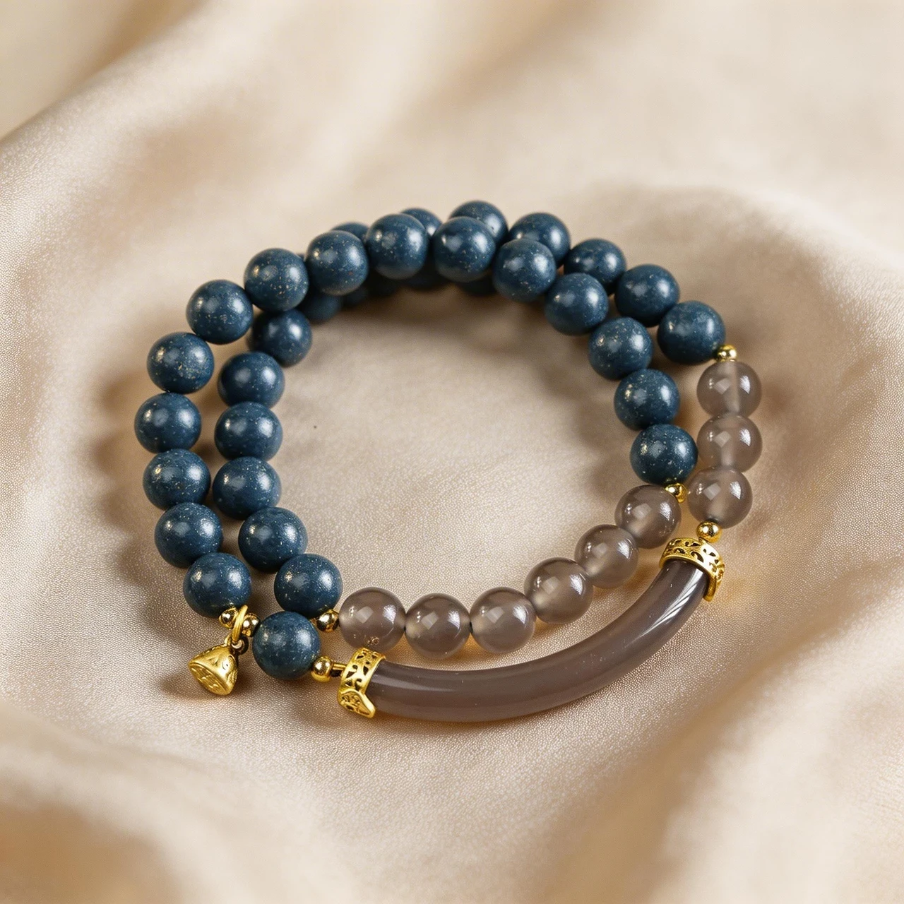 Pharmacist Lan Natural Ancient Method Blended Aromatic Bead Double Strand Bracelet with Agate Half Bangle - Image 4