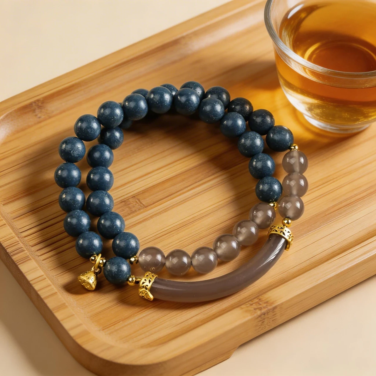Pharmacist Lan Natural Ancient Method Blended Aromatic Bead Double Strand Bracelet with Agate Half Bangle - Image 3