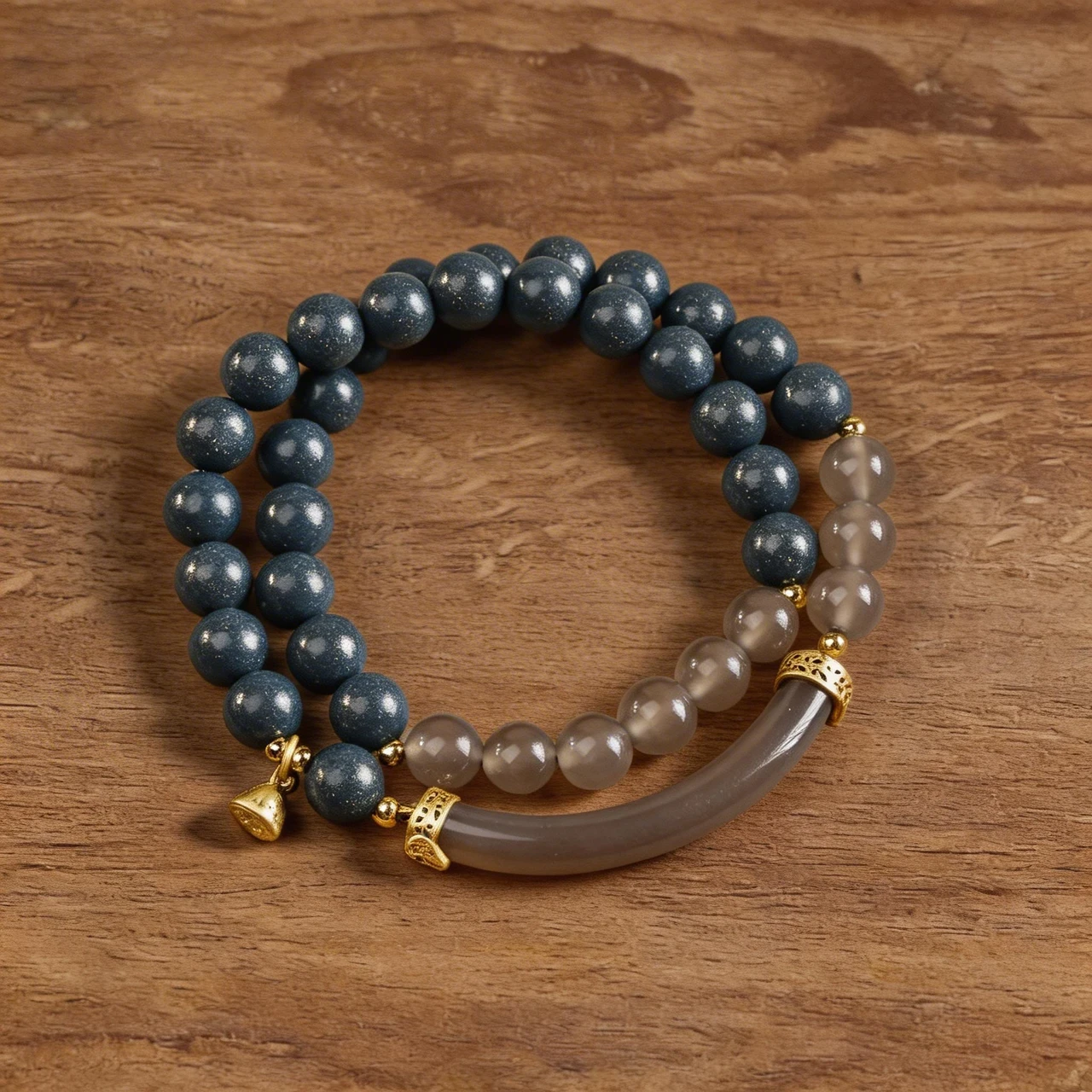 Pharmacist Lan Natural Ancient Method Blended Aromatic Bead Double Strand Bracelet with Agate Half Bangle