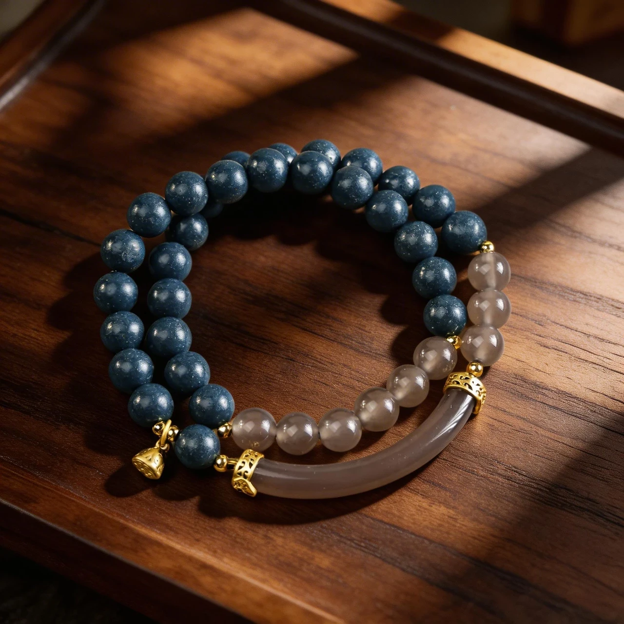 Pharmacist Lan Natural Ancient Method Blended Aromatic Bead Double Strand Bracelet with Agate Half Bangle - Image 2
