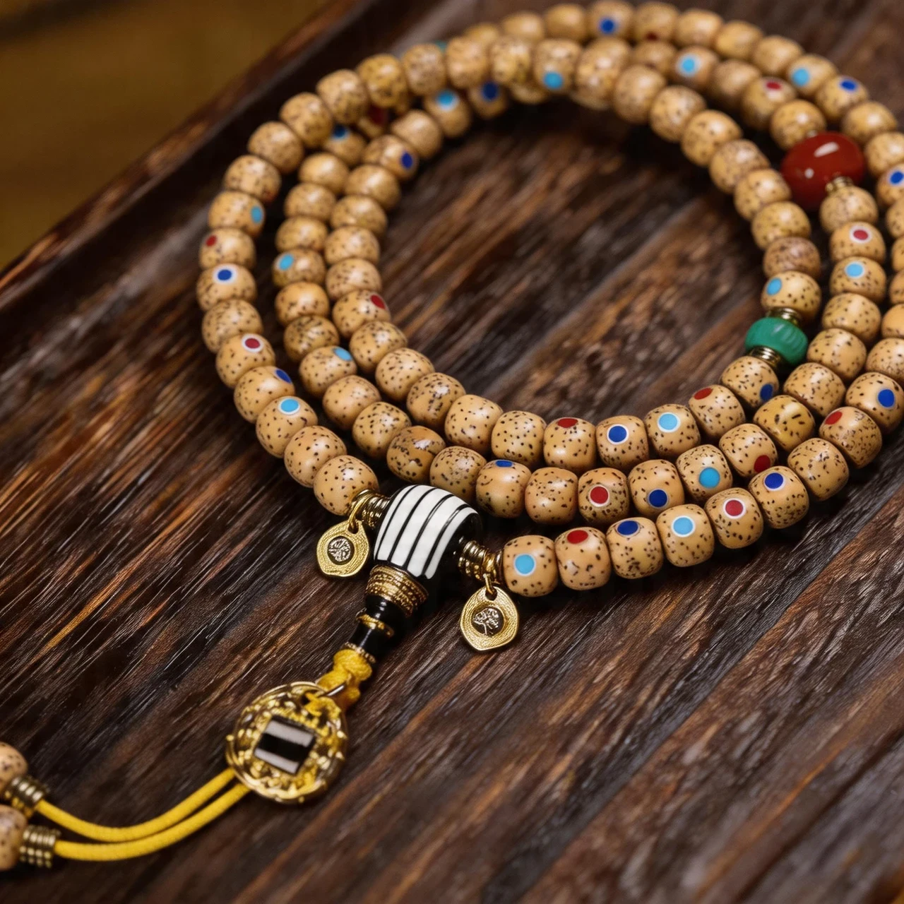 Natural Star Moon Bodhi Seed 108 Mala Beads Necklace Tibetan Buddhist Prayer Rosary Multi-Wrap Bracelet with Dzi Bead Turquoise Agate for Meditation Yoga Mindfulness 7.7x6.5mm - Image 2