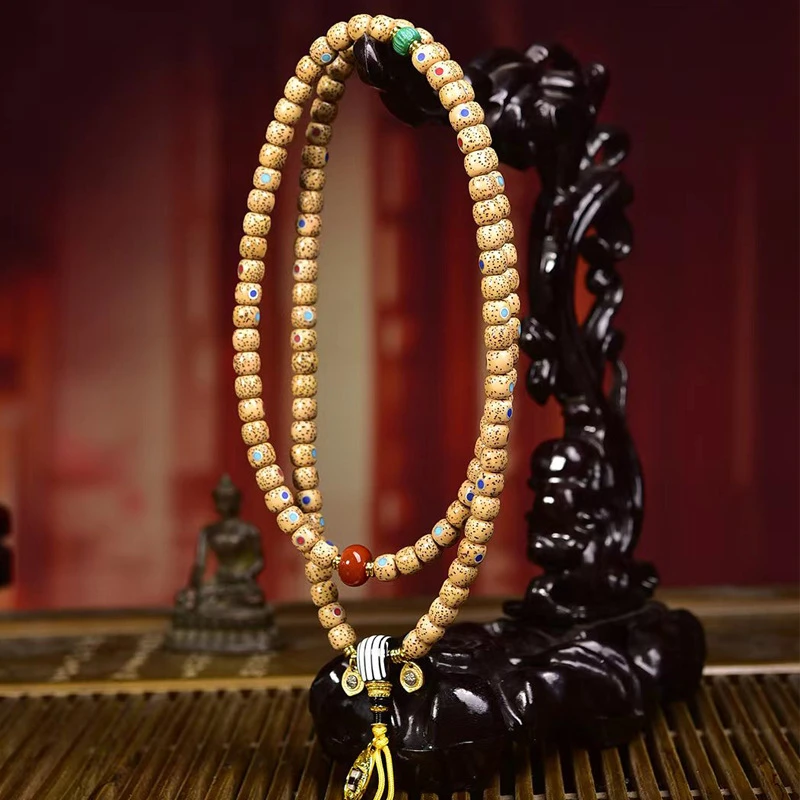 Natural Star Moon Bodhi Seed 108 Mala Beads Necklace Tibetan Buddhist Prayer Rosary Multi-Wrap Bracelet with Dzi Bead Turquoise Agate for Meditation Yoga Mindfulness 7.7x6.5mm - Image 5
