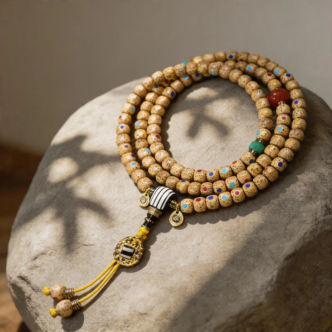 Natural Star Moon Bodhi Seed 108 Mala Beads Necklace Tibetan Buddhist Prayer Rosary Multi-Wrap Bracelet with Dzi Bead Turquoise Agate for Meditation Yoga Mindfulness 7.7x6.5mm - Image 3