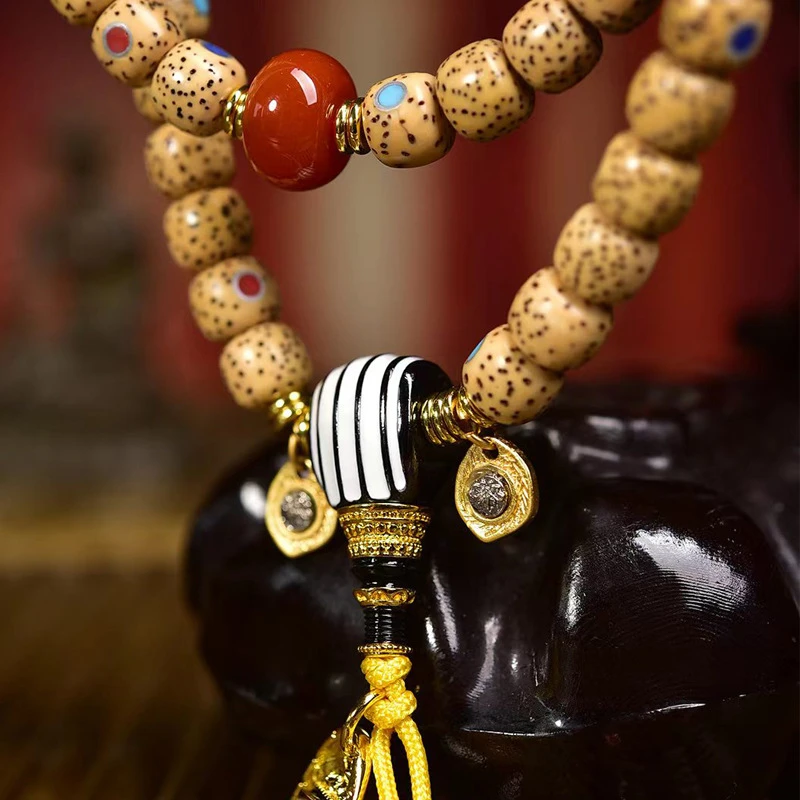 Natural Star Moon Bodhi Seed 108 Mala Beads Necklace Tibetan Buddhist Prayer Rosary Multi-Wrap Bracelet with Dzi Bead Turquoise Agate for Meditation Yoga Mindfulness 7.7x6.5mm - Image 4