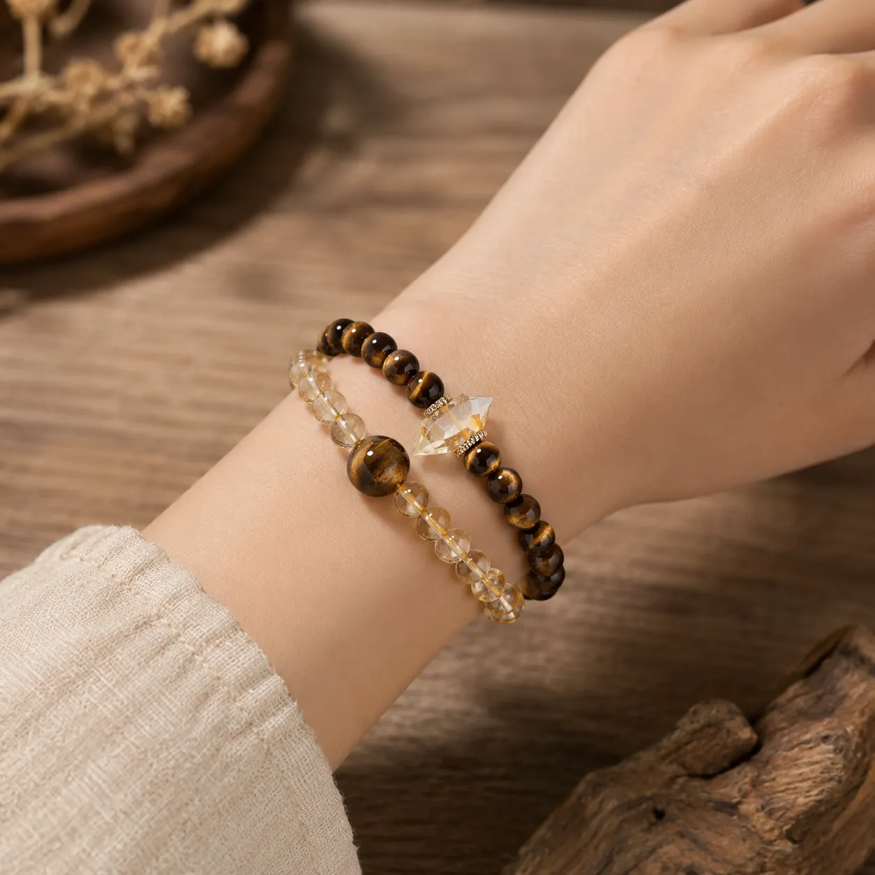 Strength & Courage-Sunlit Golden Mountain-Natural Tiger Eye and Citrine Crystal Bracelet - Image 2