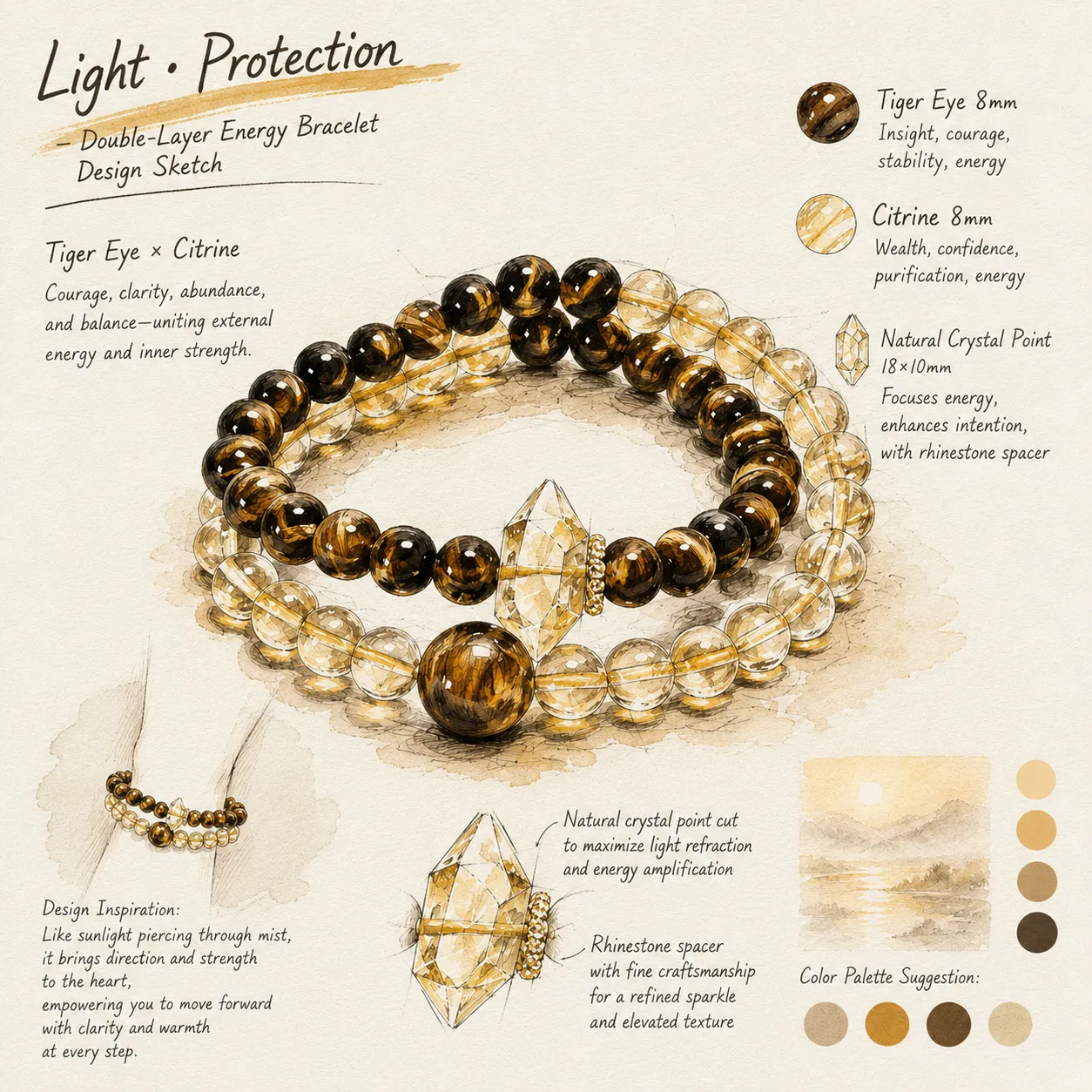Strength & Courage-Sunlit Golden Mountain-Natural Tiger Eye and Citrine Crystal Bracelet - Image 5