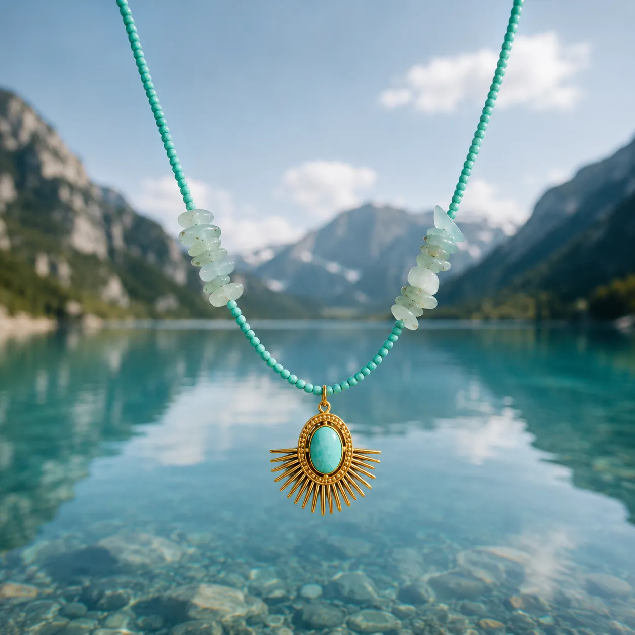 Grace & Blessings-Tibetan Sun Turquoise Pendant Necklace - Image 3