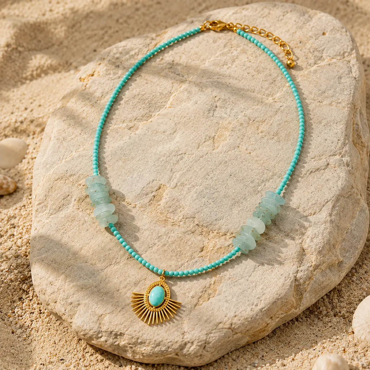 Grace & Blessings-Tibetan Sun Turquoise Pendant Necklace - Image 4