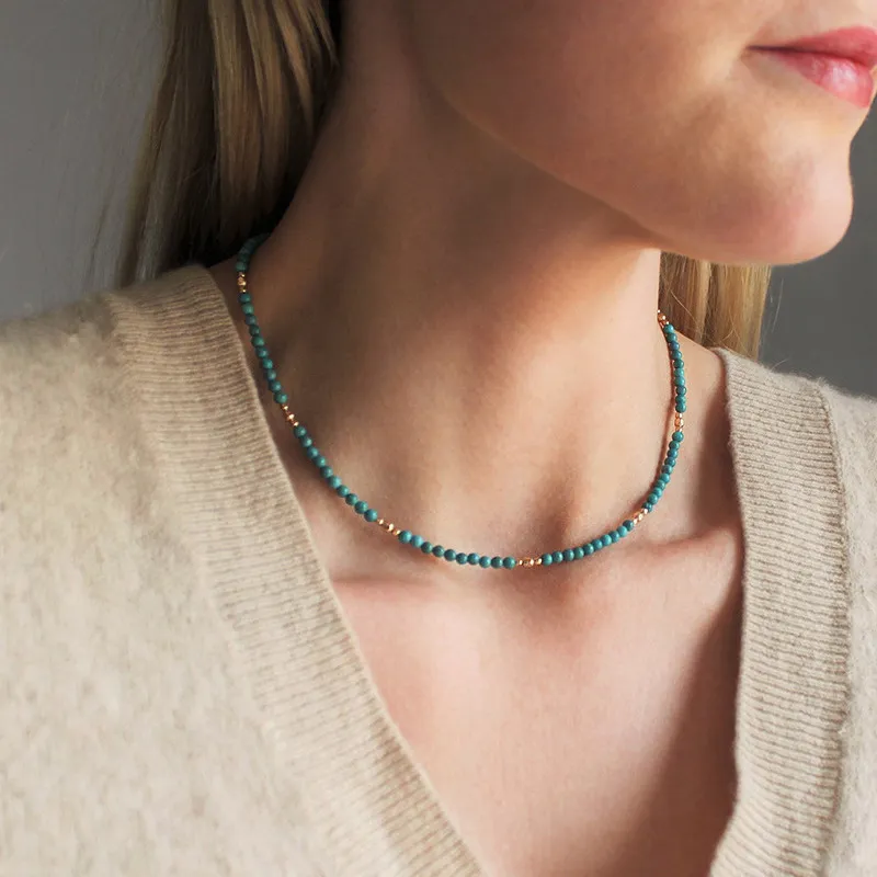 Grace & Blessings-Simple Turquoise Beaded Clavicle Necklace - Image 2