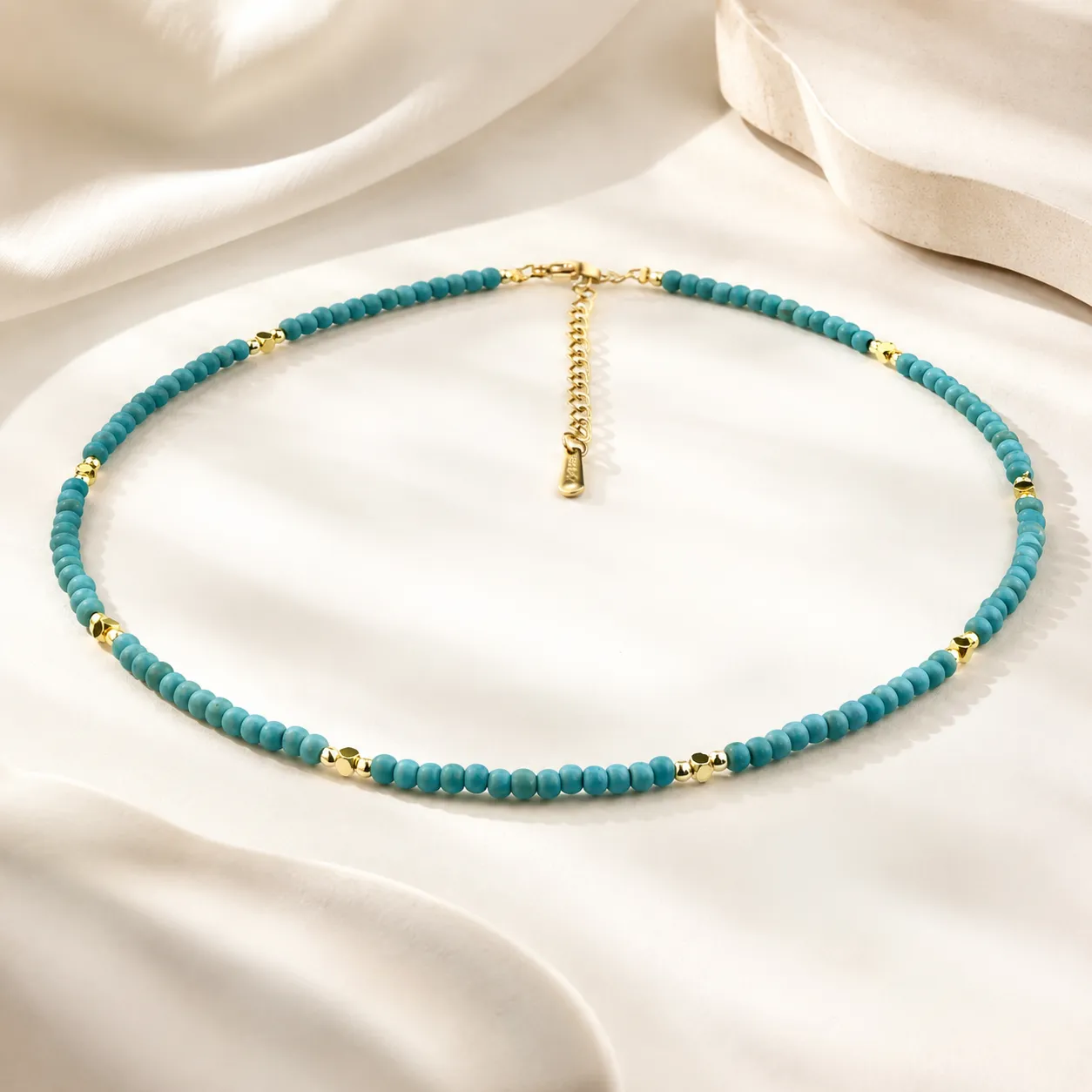 Grace & Blessings-Simple Turquoise Beaded Clavicle Necklace - Image 4