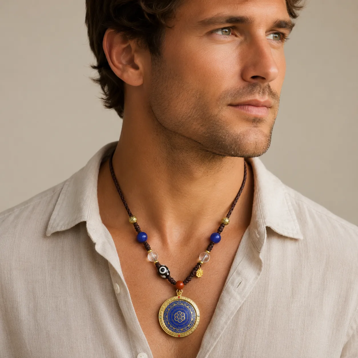 Spirituality & Meditation-Tibetan Buddhism Six-Syllable Mantra Thangka Pendant Amulet Necklace
