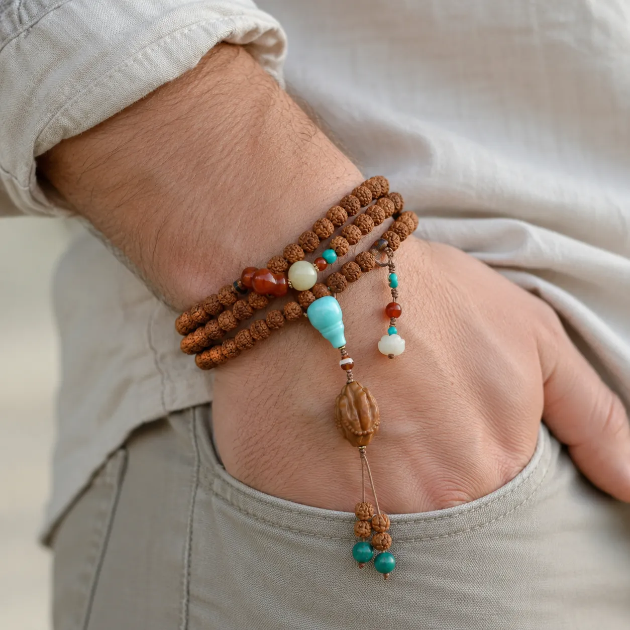 Spirituality & Meditation-Handmade Nepal Rudraksha Bodhi Seed Mala Beads Necklace 